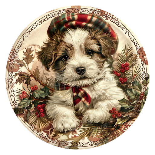 Christmas Dog, DCO-102738, Sign For Wreath, 10" Metal Sign