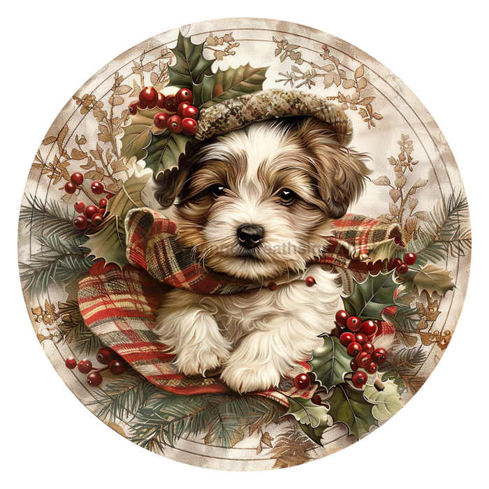 Christmas Dog, DCO-102740, Sign For Wreath, 10" Metal Sign