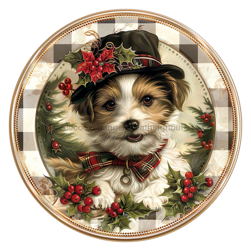 Christmas Dog, DCO-102741-D, Sign For Wreath, 10" Wood Sign