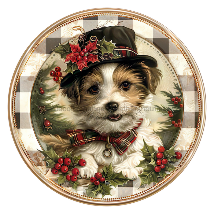 Christmas Dog, DCO-102741, Sign For Wreath, 10" Metal Sign