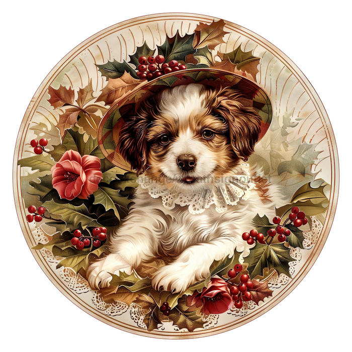 Christmas Dog, DCO-102743, Sign For Wreath, 10" Metal Sign