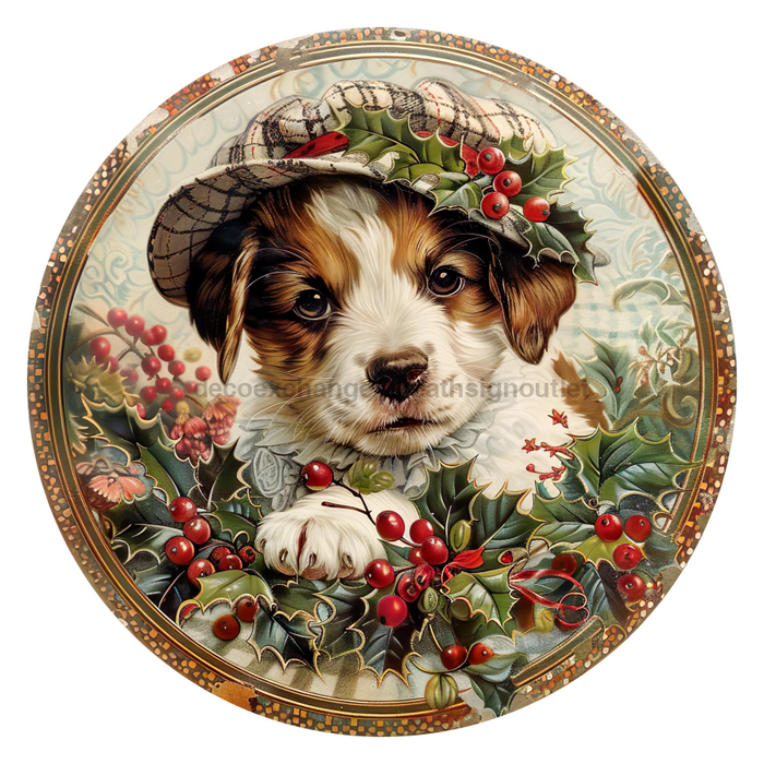 Christmas Dog, DCO-102744, Sign For Wreath, 10" Metal Sign