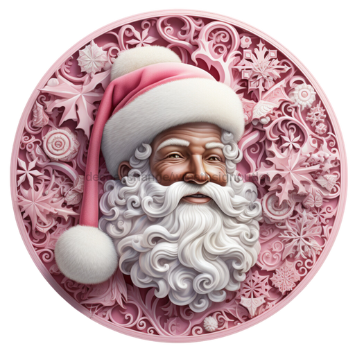 Christmas Door Hanger, Pink Santa, DECOE-4659, Sign For Wreath, 18" Wood Round - DecoExchange®