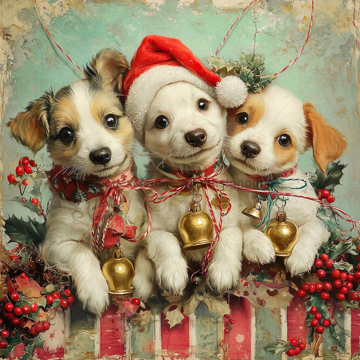 Christmas Puppies Sign, DCO-102426, Sign For Wreath, 10x10in Metal Sign