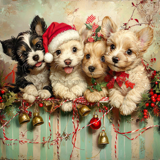 Christmas Puppies Sign, DCO-102428, Sign For Wreath, 10x10in Metal Sign