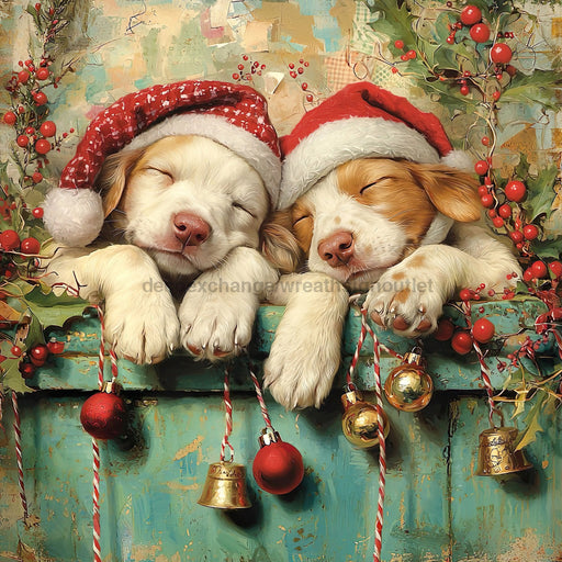 Christmas Puppies Sign, DCO-102429, Sign For Wreath, 10x10in Metal Sign