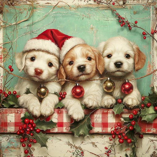 Christmas Puppies Sign, DCO-102430, Sign For Wreath, 10x10in Metal Sign
