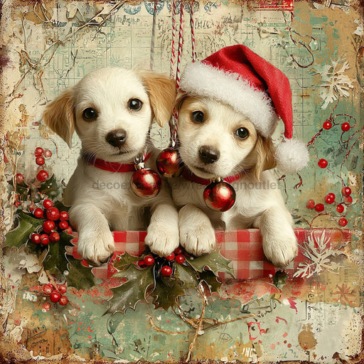 Christmas Puppies Sign, DCO-102431, Sign For Wreath, 10x10in Metal Sign