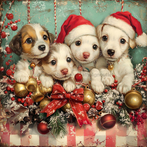 Christmas Puppies Sign, DCO-102432, Sign For Wreath, 10x10in Metal Sign