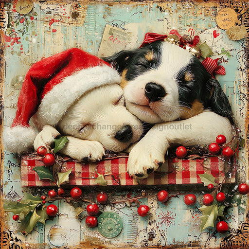 Christmas Puppies Sign, DCO-102433, Sign For Wreath, 10x10in Metal Sign