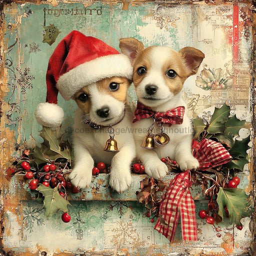 Christmas Puppies Sign, DCO-102435, Sign For Wreath, 10x10in Metal Sign