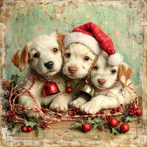 Christmas Puppies Sign, DCO-102437, Sign For Wreath, 10x10in Metal Sign