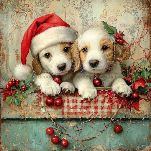 Christmas Puppies Sign, DCO-102438, Sign For Wreath, 10x10in Metal Sign