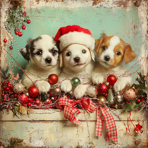 Christmas Puppies Sign, DCO-102439, Sign For Wreath, 10x10in Metal Sign