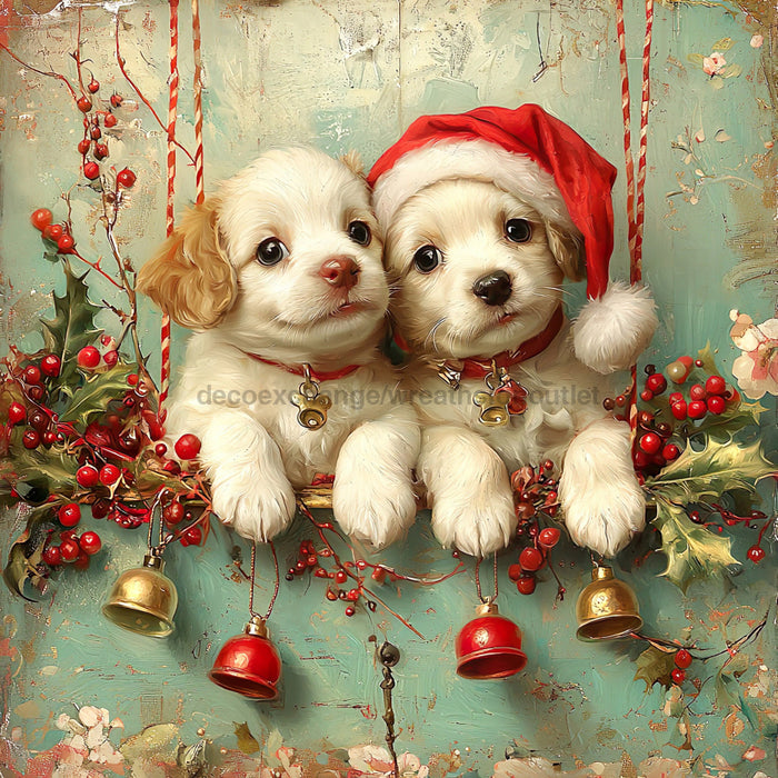 Christmas Puppies Sign, DCO-102440, Sign For Wreath, 10x10in Metal Sign