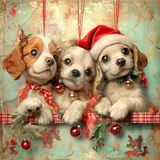 Christmas Puppies Sign, DCO-102445, Sign For Wreath, 10x10in Metal Sign