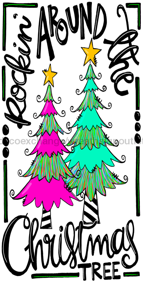 Christmas - Rockin Around The Christmas Tree Purple 6"x12" Metal Sign DECOE-073 - DecoExchange