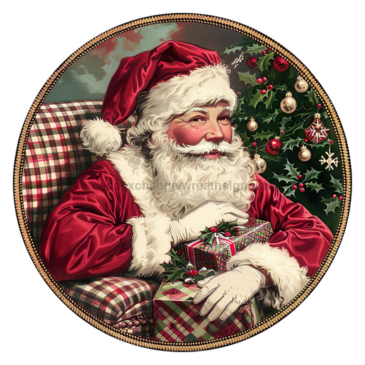 Christmas Santa, DCO-102677, Sign For Wreath, 10" Metal Sign