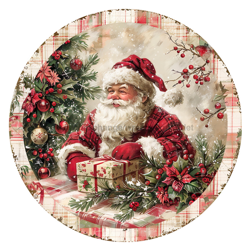 Christmas Santa, DCO-102681, Sign For Wreath, 10" Metal Sign