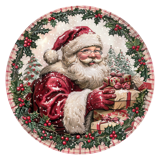 Christmas Santa, DCO-102686, Sign For Wreath, 10" Metal Sign