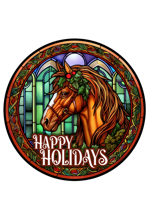 Christmas Sign 3D Stained Glass Decoe-4620 For Wreath 10 Round Metal