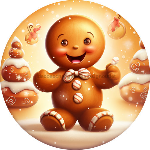 Christmas Sign, Gingerbread Sign, DCO-00468, Sign For Wreath, 10" Round Metal Sign - DecoExchange®
