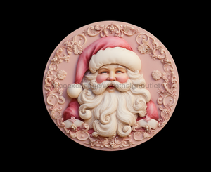 Christmas Sign Pink Santa Dco-00385 For Wreath 10 Round Metal 8X10
