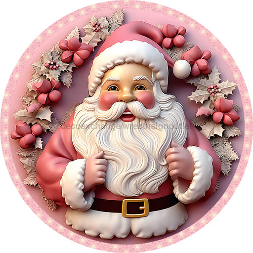 Christmas Sign Pink Santa Decoe-4670 For Wreath 10 Round Metal
