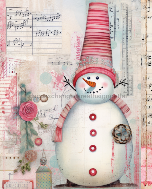 Christmas Sign Pink Snowman Dco-00603 For Wreath 8X10 Metal