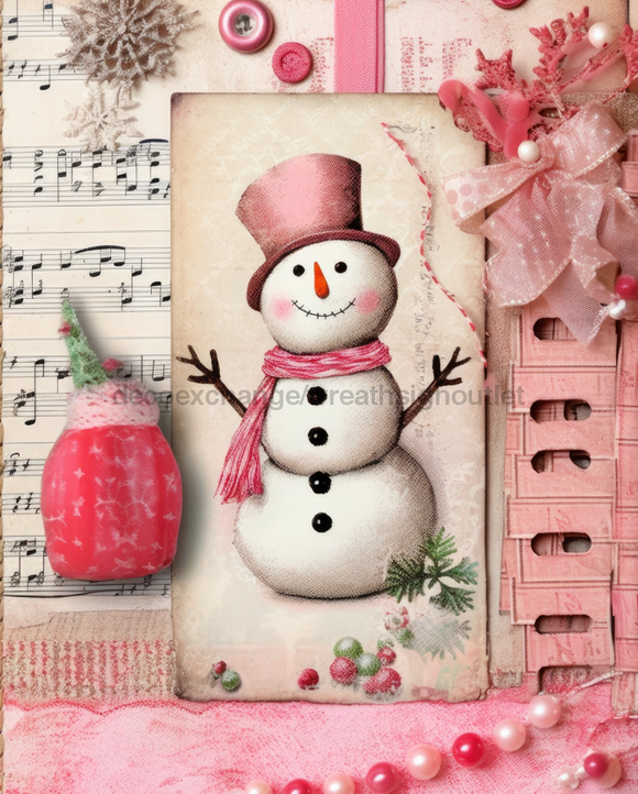 Christmas Sign Pink Snowman Dco-00604 For Wreath 8X10 Metal