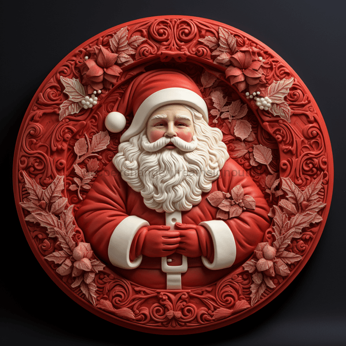 Christmas Sign Red 3D Santa Dco-00610 For Wreath 10 Round Metal