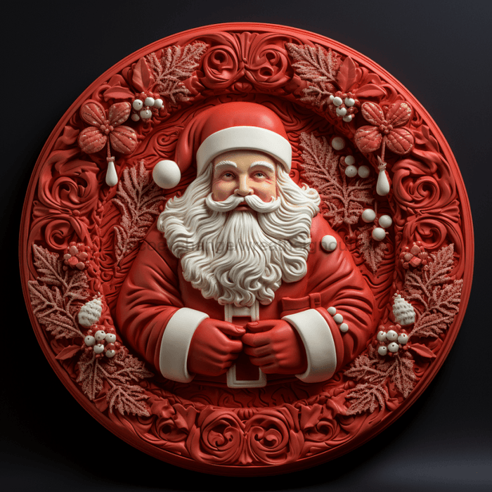 Christmas Sign Red 3D Santa Dco-00611 For Wreath 10 Round Metal