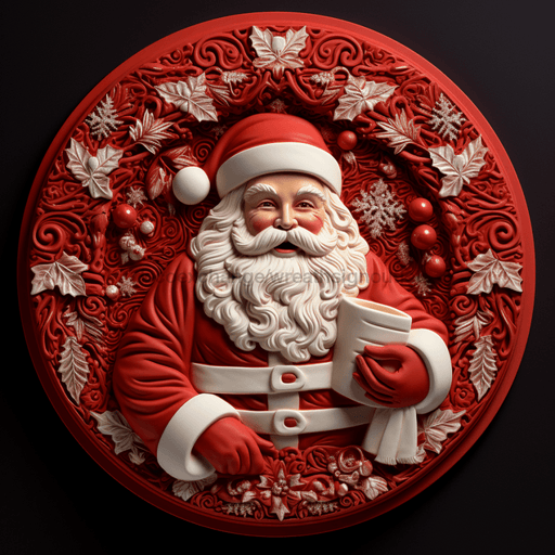 Christmas Sign Red 3D Santa Dco-00612 For Wreath 10 Round Metal