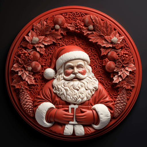 Christmas Sign Red 3D Santa Dco-00613 For Wreath 10 Round Metal