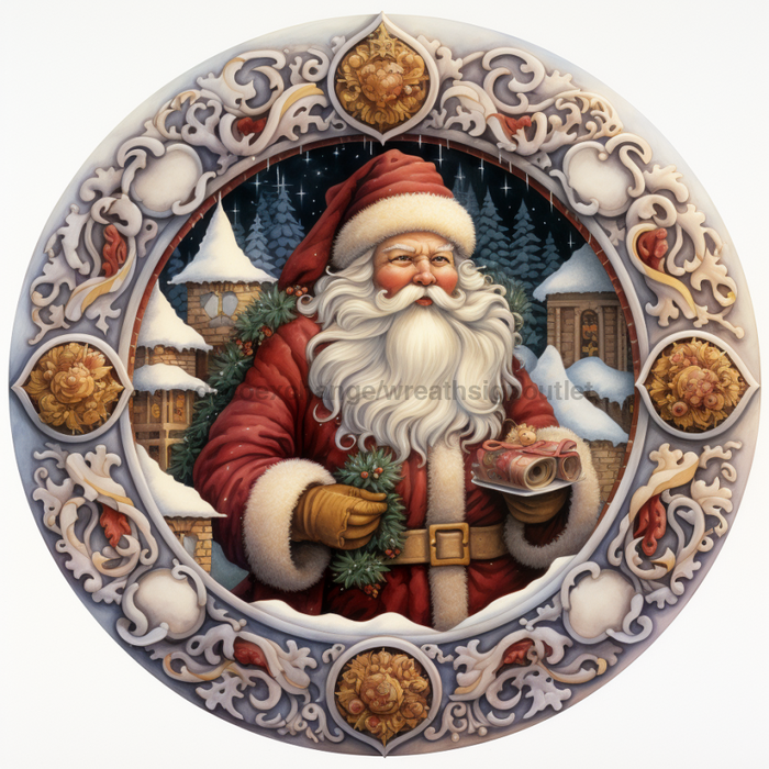 Christmas Sign, Santa Sign, DCO-00442, Sign For Wreath, 10" Round Metal Sign - DecoExchange®