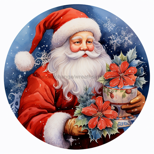 Christmas Sign, Santa Sign, DCO-00450, Sign For Wreath, 10" Round Metal Sign - DecoExchange®