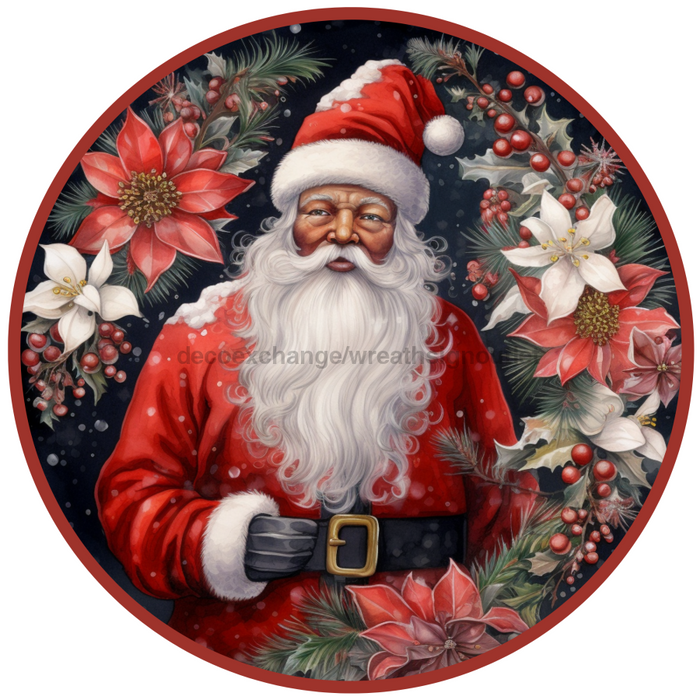 Christmas Sign, Santa Sign, DCO-00536, Sign For Wreath, 10" Round Metal Sign - DecoExchange®