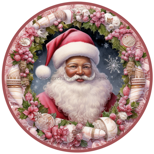 Christmas Sign, Santa Sign, DCO-00539, Sign For Wreath, 10" Round Metal Sign - DecoExchange®