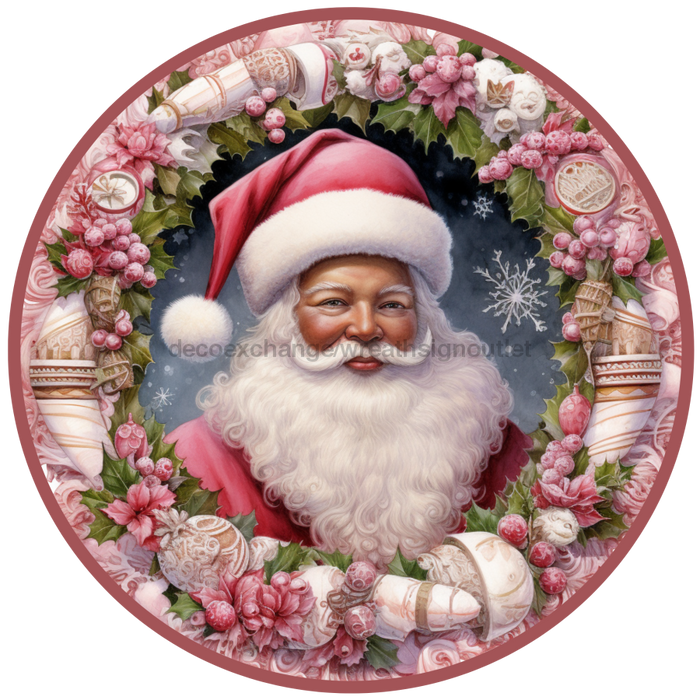 Christmas Sign, Santa Sign, DCO-00539, Sign For Wreath, 10" Round Metal Sign - DecoExchange®