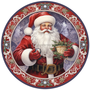 Christmas Sign, Santa Sign, DCO-00540, Sign For Wreath, 10" Round Metal Sign - DecoExchange®