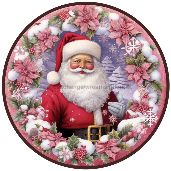 Christmas Sign, Santa Sign, DCO-00544, Sign For Wreath, 10" Round Metal Sign - DecoExchange®