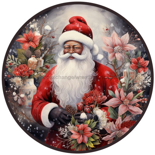 Christmas Sign, Santa Sign, DCO-00554, Sign For Wreath, 10" Round Metal Sign - DecoExchange®