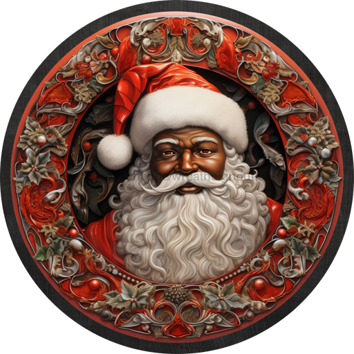 Christmas Sign, Traditional Santa, DECOE-4660, Sign For Wreath, 10" Round Metal Sign - DecoExchange®