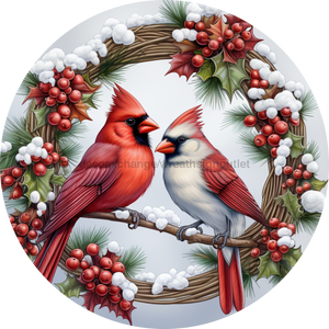 Christmas Sign Winter Cardinal Dco-00609 For Wreath 10 Round Metal