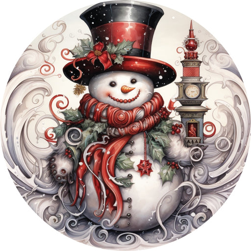 Christmas Sign Winter Snowman Dco-00580 For Wreath 10 Round Metal