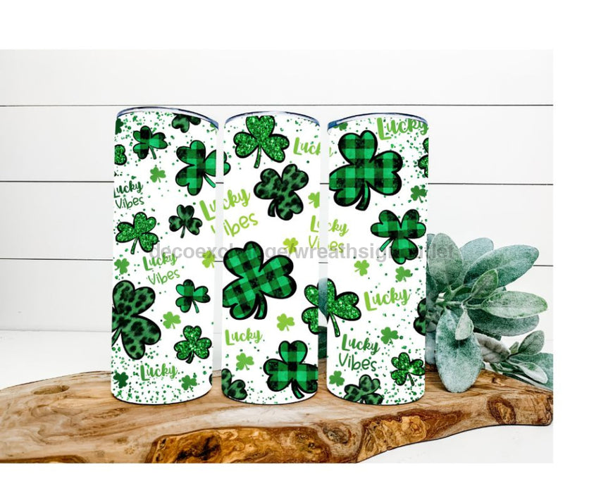 Clovers Tumbler, Lucky Vibes with Plaid Tumbler 20 oz Skinny Tumbler DECOETUMBLER-241 - DecoExchange®