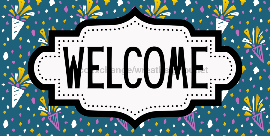 Confetti Welcome Sign, DCO-01253, Sign For Wreath, 6x12" Metal Sign - DecoExchange®