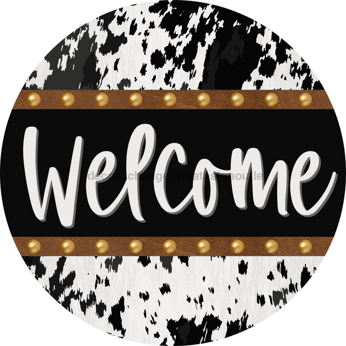 Cow Door Hanger Welcome Dco-01368-Dh 18’ Round Wood