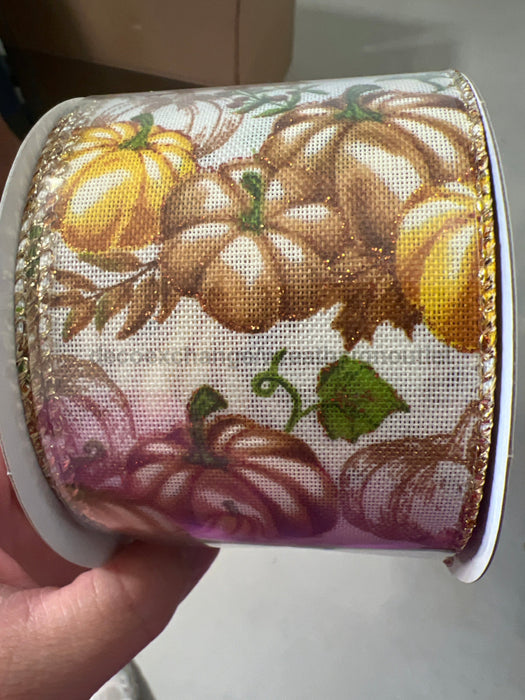 Crm Lin/Ylw-Bronze-Gld Pmpkns 2.5’’X10Y 61512-40-35 Ribbon