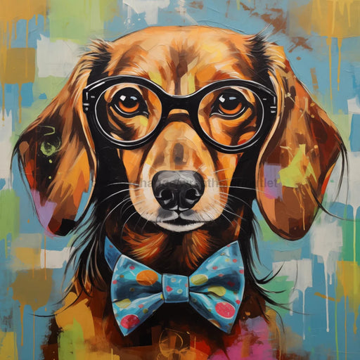 Dachshund Dog With Glasses Sign Funny Animal Wall Art Dco - 01349 For Wreath 10X10’ Metal